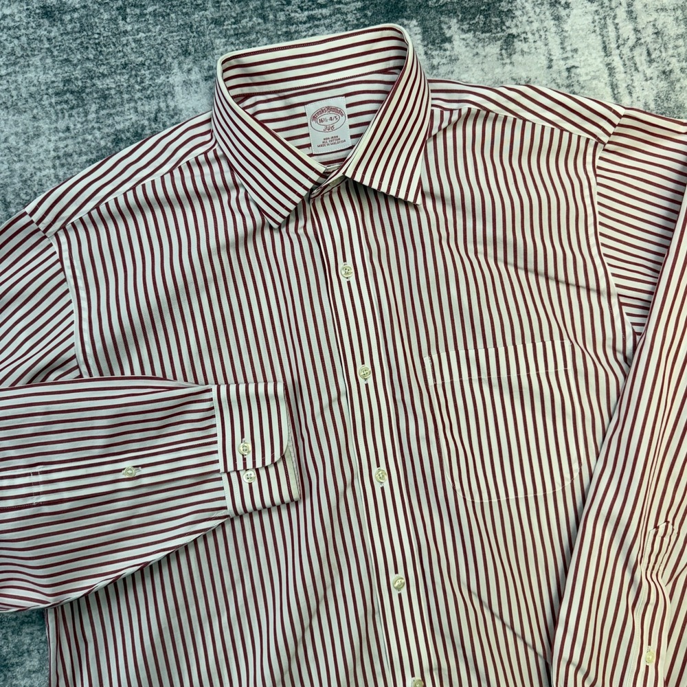 VTG Brooks Brothers Shirt Mens 16.5 Red Bengal Striped Non Iron Cotton Dress Ivy
